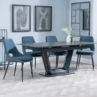 Click to view product details and reviews for Alpha Extending Dining Set 4 6 Seater 140cm 180cm Black Ceramic Peyton Dining Chair Blue Fabric. Click to view product details and reviews for Alpha Extending Dining Set 4 6 Seater 140cm 180cm Black Ceramic Peyton Dining Chair Blue Fabric.