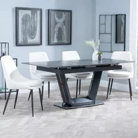 Click to view product details and reviews for Alpha Extending Dining Set 4 6 Seater 140cm 180cm Black Ceramic Peyton Dining Chair Cream Fabric. Click to view product details and reviews for Alpha Extending Dining Set 4 6 Seater 140cm 180cm Black Ceramic Peyton Dining Chair Cream Fabric.