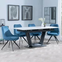 Click to view product details and reviews for Alpha Extending Dining Set 4 6 Seater 140cm 180cm White Ceramic Arctic Swivel Dining Chair Blue Velvet Fabric. Click to view product details and reviews for Alpha Extending Dining Set 4 6 Seater 140cm 180cm White Ceramic Arctic Swivel Dining Chair Blue Velvet Fabric.