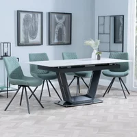 Click to view product details and reviews for Alpha Extending Dining Set 4 6 Seater 140cm 180cm White Ceramic Boden Swivel Dining Chair Green Fabric. Click to view product details and reviews for Alpha Extending Dining Set 4 6 Seater 140cm 180cm White Ceramic Boden Swivel Dining Chair Green Fabric.