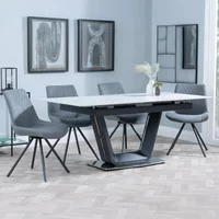 Click to view product details and reviews for Alpha Extending Dining Set 4 6 Seater 140cm 180cm White Ceramic Boden Swivel Dining Chair Grey Fabric. Click to view product details and reviews for Alpha Extending Dining Set 4 6 Seater 140cm 180cm White Ceramic Boden Swivel Dining Chair Grey Fabric.