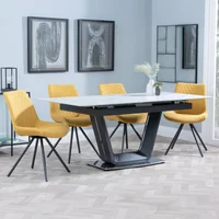 Click to view product details and reviews for Alpha Extending Dining Set 4 6 Seater 140cm 180cm White Ceramic Boden Swivel Dining Chair Yellow Fabric. Click to view product details and reviews for Alpha Extending Dining Set 4 6 Seater 140cm 180cm White Ceramic Boden Swivel Dining Chair Yellow Fabric.