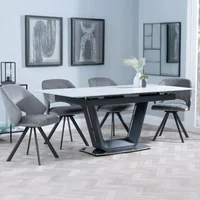Click to view product details and reviews for Alpha Extending Dining Set 4 6 Seater 140cm 180cm White Ceramic Ion Swivel Dining Chair Dark Grey Velvet Fabric. Click to view product details and reviews for Alpha Extending Dining Set 4 6 Seater 140cm 180cm White Ceramic Ion Swivel Dining Chair Dark Grey Velvet Fabric.