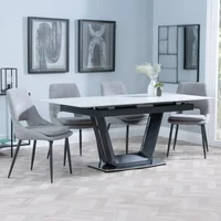 Click to view product details and reviews for Alpha Extending Dining Set 4 6 Seater 140cm 180cm White Ceramic Peyton Dining Chair Grey Fabric. Click to view product details and reviews for Alpha Extending Dining Set 4 6 Seater 140cm 180cm White Ceramic Peyton Dining Chair Grey Fabric.