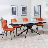 View Apollo extending dining set - 6-8 seater - 160cm-220cm - grey ceramic - corona dining chair - orange fabric View Apollo extending dining set - 6-8 seater - 160cm-220cm - grey ceramic - corona dining chair - orange fabric