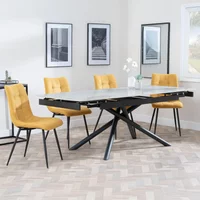 View Apollo extending dining set - 6-8 seater - 160cm-220cm - grey ceramic - corona dining chair - yellow fabric View Apollo extending dining set - 6-8 seater - 160cm-220cm - grey ceramic - corona dining chair - yellow fabric