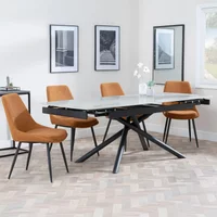 View Apollo extending dining set - 6-8 seater - 160cm-220cm - grey ceramic - darwin dining chair - orange fabric View Apollo extending dining set - 6-8 seater - 160cm-220cm - grey ceramic - darwin dining chair - orange fabric