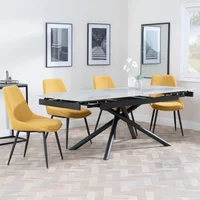 View Apollo extending dining set - 6-8 seater - 160cm-220cm - grey ceramic - darwin dining chair - yellow fabric View Apollo extending dining set - 6-8 seater - 160cm-220cm - grey ceramic - darwin dining chair - yellow fabric