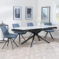View Apollo extending dining set - 6-8 seater - 160cm-220cm - white ceramic - boden swivel dining chair - dark grey fabric View Apollo extending dining set - 6-8 seater - 160cm-220cm - white ceramic - boden swivel dining chair - dark grey fabric