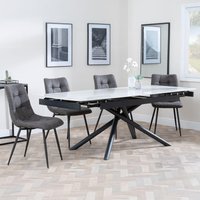 View Apollo extending dining set - 6-8 seater - 160cm-220cm - white ceramic - corona dining chair - grey fabric View Apollo extending dining set - 6-8 seater - 160cm-220cm - white ceramic - corona dining chair - grey fabric