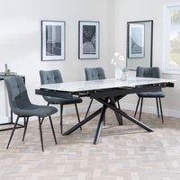 View Apollo extending dining set - 6-8 seater - 160cm-220cm - white ceramic - corona dining chair - light grey fabric View Apollo extending dining set - 6-8 seater - 160cm-220cm - white ceramic - corona dining chair - light grey fabric