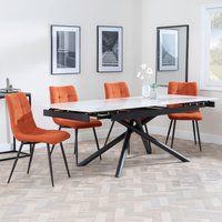 View Apollo extending dining set - 6-8 seater - 160cm-220cm - white ceramic - corona dining chair - orange fabric View Apollo extending dining set - 6-8 seater - 160cm-220cm - white ceramic - corona dining chair - orange fabric