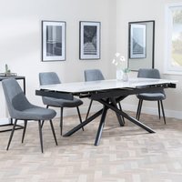 View Apollo extending dining set - 6-8 seater - 160cm-220cm - white ceramic - darwin dining chair - grey fabric View Apollo extending dining set - 6-8 seater - 160cm-220cm - white ceramic - darwin dining chair - grey fabric