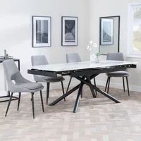 View Apollo extending dining set - 6-8 seater - 160cm-220cm - white ceramic - peyton dining chair - grey fabric View Apollo extending dining set - 6-8 seater - 160cm-220cm - white ceramic - peyton dining chair - grey fabric