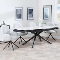 View Apollo extending dining set - 6-8 seater - 160cm-220cm - white ceramic - theo swivel dining chair - grey fabric View Apollo extending dining set - 6-8 seater - 160cm-220cm - white ceramic - theo swivel dining chair - grey fabric