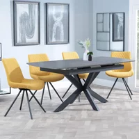 Click to view product details and reviews for Bari Extending Dining Set 4 6 Seater 140cm 180cm Grey Ceramic Boden Swivel Dining Chair Yellow Fabric. Click to view product details and reviews for Bari Extending Dining Set 4 6 Seater 140cm 180cm Grey Ceramic Boden Swivel Dining Chair Yellow Fabric.