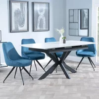 Click to view product details and reviews for Bari Extending Dining Set 4 6 Seater 140cm 180cm White Ceramic Arctic Swivel Dining Chair Blue Velvet Fabric. Click to view product details and reviews for Bari Extending Dining Set 4 6 Seater 140cm 180cm White Ceramic Arctic Swivel Dining Chair Blue Velvet Fabric.