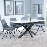 Click to view product details and reviews for Bari Extending Dining Set 4 6 Seater 140cm 180cm White Ceramic Boden Swivel Dining Chair Grey Fabric. Click to view product details and reviews for Bari Extending Dining Set 4 6 Seater 140cm 180cm White Ceramic Boden Swivel Dining Chair Grey Fabric.