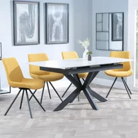 Click to view product details and reviews for Bari Extending Dining Set 4 6 Seater 140cm 180cm White Ceramic Boden Swivel Dining Chair Yellow Fabric. Click to view product details and reviews for Bari Extending Dining Set 4 6 Seater 140cm 180cm White Ceramic Boden Swivel Dining Chair Yellow Fabric.