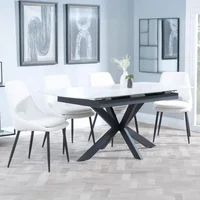 View Bari extending dining set - 6-8 seater - 140cm-180cm - white ceramic - peyton dining chair - cream fabric View Bari extending dining set - 6-8 seater - 140cm-180cm - white ceramic - peyton dining chair - cream fabric
