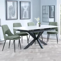 View Bari extending dining set - 6-8 seater - 140cm-180cm - white ceramic - peyton dining chair - green fabric View Bari extending dining set - 6-8 seater - 140cm-180cm - white ceramic - peyton dining chair - green fabric