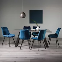 Click to view product details and reviews for Hirst Grey Painted Glass Dining Table Set 6 Seater 90cm 6 Fontana Blue Velvet Chairs. Click to view product details and reviews for Hirst Grey Painted Glass Dining Table Set 6 Seater 90cm 6 Fontana Blue Velvet Chairs.