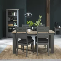 Click to view product details and reviews for Oakham Dark Grey Scandi Oak Extending Dining Table Set 4 6 Seater 152cm 192cm 4 Dark Grey Bonded Leather Chairs. Click to view product details and reviews for Oakham Dark Grey Scandi Oak Extending Dining Table Set 4 6 Seater 152cm 192cm 4 Dark Grey Bonded Leather Chairs.