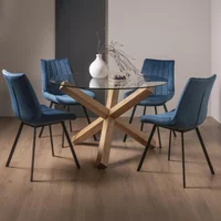 Click to view product details and reviews for Turin Glass Dining Table Set 4 Seater 120cm Round Light Oak Legs 4 Fontana Blue Velvet Chairs. Click to view product details and reviews for Turin Glass Dining Table Set 4 Seater 120cm Round Light Oak Legs 4 Fontana Blue Velvet Chairs.