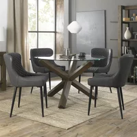 Click to view product details and reviews for Turin Glass Round Dining Table 4 Seater 120cm Dark Oak Legs 4 Cezanne Dark Grey Faux Leather Chairs Black Legs. Click to view product details and reviews for Turin Glass Round Dining Table 4 Seater 120cm Dark Oak Legs 4 Cezanne Dark Grey Faux Leather Chairs Black Legs.