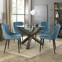Click to view product details and reviews for Turin Glass Round Dining Table 4 Seater 120cm Dark Oak Legs 4 Cezanne Petrol Blue Velvet Chairs Black Legs. Click to view product details and reviews for Turin Glass Round Dining Table 4 Seater 120cm Dark Oak Legs 4 Cezanne Petrol Blue Velvet Chairs Black Legs.