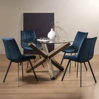 Click to view product details and reviews for Turin Glass Round Dining Table 4 Seater 120cm Dark Oak Legs 4 Fontana Blue Velvet Chairs. Click to view product details and reviews for Turin Glass Round Dining Table 4 Seater 120cm Dark Oak Legs 4 Fontana Blue Velvet Chairs.