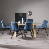Click to view product details and reviews for Turin Glass Dining Table Set 6 Seater 180cm Light Oak Legs 6 Fontana Blue Velvet Chairs. Click to view product details and reviews for Turin Glass Dining Table Set 6 Seater 180cm Light Oak Legs 6 Fontana Blue Velvet Chairs.