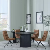 Click to view product details and reviews for Bern Fluted Dining Set 4 Seater 120cm Round Black 4x Diego Swivel Dining Chairs Brown Leather. Click to view product details and reviews for Bern Fluted Dining Set 4 Seater 120cm Round Black 4x Diego Swivel Dining Chairs Brown Leather.
