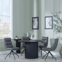 Click to view product details and reviews for Bern Fluted Dining Set 4 Seater 120cm Round Black 4x Diego Swivel Dining Chairs Grey Leather. Click to view product details and reviews for Bern Fluted Dining Set 4 Seater 120cm Round Black 4x Diego Swivel Dining Chairs Grey Leather.
