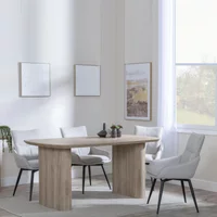 View Bern fluted dining set - 6 seater - 160cm - oak - ace swivel dining chairs - beige fabric View Bern fluted dining set - 6 seater - 160cm - oak - ace swivel dining chairs - beige fabric