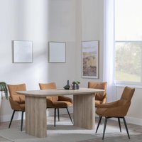 View Bern fluted dining set - 6 seater - 160cm - oak - ace swivel dining chairs - orange fabric View Bern fluted dining set - 6 seater - 160cm - oak - ace swivel dining chairs - orange fabric