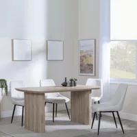 View Bern fluted dining set - 6 seater - 160cm - oak - darwin dining chairs - cream fabric View Bern fluted dining set - 6 seater - 160cm - oak - darwin dining chairs - cream fabric