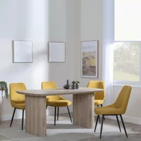 View Bern fluted dining set - 6 seater - 160cm - oak - darwin dining chairs - yellow fabric View Bern fluted dining set - 6 seater - 160cm - oak - darwin dining chairs - yellow fabric