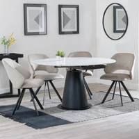 Click to view product details and reviews for Carrara Dining Set 4 Seater 135cm Round White Ceramic Extending 4x Ion Swivel Dining Chairs Beige Velvet Fabric. Click to view product details and reviews for Carrara Dining Set 4 Seater 135cm Round White Ceramic Extending 4x Ion Swivel Dining Chairs Beige Velvet Fabric.