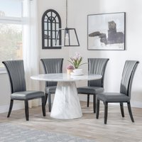 View Carrera dining set - 4 seater - 130cm - round - white marble - 4x cadiz dining chairs - grey leather View Carrera dining set - 4 seater - 130cm - round - white marble - 4x cadiz dining chairs - grey leather