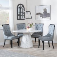 View Carrera dining set - 4 seater - 130cm - round - white marble - 4x carmela dining chairs - grey leather View Carrera dining set - 4 seater - 130cm - round - white marble - 4x carmela dining chairs - grey leather