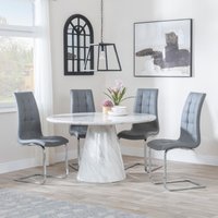View Carrera dining set - 4 seater - 130cm - round - white marble - 4x jamison dining chairs - grey faux leather View Carrera dining set - 4 seater - 130cm - round - white marble - 4x jamison dining chairs - grey faux leather