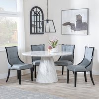 View Carrera dining set - 4 seater - 130cm - round - white marble - 4x paris dining chairs - grey leather - black legs View Carrera dining set - 4 seater - 130cm - round - white marble - 4x paris dining chairs - grey leather - black legs