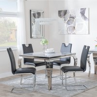 View Louis dining set - 4 seater - 100cm - square - grey marble & chrome - 4x bianco dining chairs - black faux leather View Louis dining set - 4 seater - 100cm - square - grey marble & chrome - 4x bianco dining chairs - black faux leather
