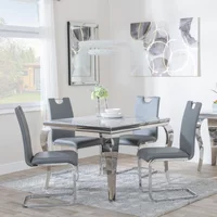 View Louis dining set - 4 seater - 100cm - square - grey marble & chrome - 4x bianco dining chairs - grey faux leather View Louis dining set - 4 seater - 100cm - square - grey marble & chrome - 4x bianco dining chairs - grey faux leather