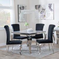 View Louis dining set - 4 seater - 100cm - square - grey marble & chrome - 4x dining chairs - black velvet fabric View Louis dining set - 4 seater - 100cm - square - grey marble & chrome - 4x dining chairs - black velvet fabric