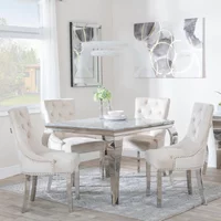 View Louis dining set - 4 seater - 100cm - square - grey marble & chrome - 4x knocker back dining chairs - champagne velvet fabric - chrome legs View Louis dining set - 4 seater - 100cm - square - grey marble & chrome - 4x knocker back dining chairs - champagne velvet fabric - chrome legs