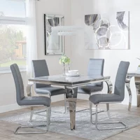 View Louis dining set - 4 seater - 100cm - square - grey marble & chrome - 4x roma dining chairs - grey faux leather View Louis dining set - 4 seater - 100cm - square - grey marble & chrome - 4x roma dining chairs - grey faux leather