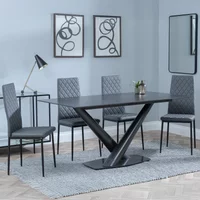 Click to view product details and reviews for Maldon Dining Set 6 Seater 160cm Black Ceramic Metro Dining Chairs Grey Leather Black Legs. Click to view product details and reviews for Maldon Dining Set 6 Seater 160cm Black Ceramic Metro Dining Chairs Grey Leather Black Legs.