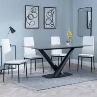 Click to view product details and reviews for Maldon Dining Set 6 Seater 160cm Grey Ceramic Metro Dining Chairs White Leather Black Legs. Click to view product details and reviews for Maldon Dining Set 6 Seater 160cm Grey Ceramic Metro Dining Chairs White Leather Black Legs.